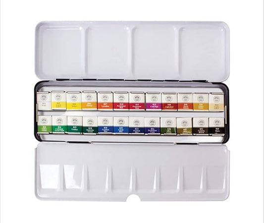 MUNGYO Professional Half Pan Size Water Colors Set in Tin Case/Integral Mixing Palette in The lid (24 Colors)