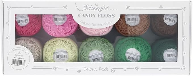 Scheepjes Candy Floss Color Pack, 10 x 20 g Mercerized Cotton Yarn, Greens