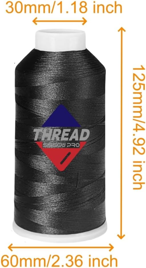 40WT Machine Embroidery Thread 2 Big Spool (5,000M Each 10,000M Total) – 2 x Black Polyester Embroidery Thread 120D/2 for Commercial & Home Embroidery Machines