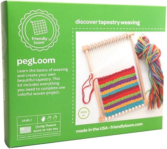 Friendly Loom | PegLoom - 7"x10" Wooden Tapestry Loom Weaving Kit for Kids