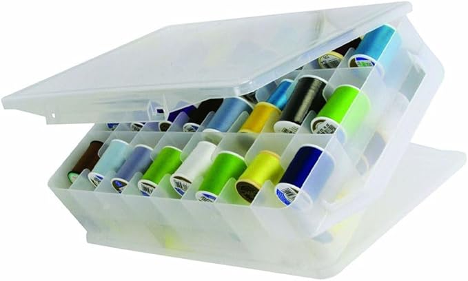 Double-Sided Sewing Organizer Box with 46 Grids - Clear Plastic Thread Storage Case for Embroidery Floss, Sewing Threads, Needles, Beads & Craft Supplies (Portable Craft Organization Container)