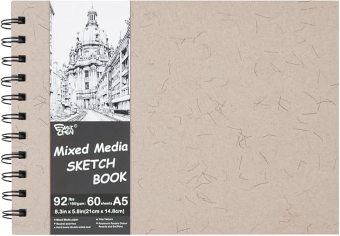 5.8x8.3in Sketch Book, 60Sheets Spiral Bound Notebooks, Natural White 92lbs/150gsm Acid-Free Drawing Paper for Painting,Sketching, Professional Sketch Pad for Artists, Beginners. NW-Beige