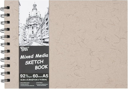 5.8x8.3in Sketch Book, 60Sheets Spiral Bound Notebooks, Natural White 92lbs/150gsm Acid-Free Drawing Paper for Painting,Sketching, Professional Sketch Pad for Artists, Beginners. NW-Beige