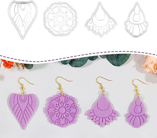 Xaekicr Polymer Clay Cutters Boho Earring Set – 4PCS Clay Cutters for Polymer Clay Jewelry, Mandala Flower and Tribal Shapes, Clay Earring Cutters and Polymer Clay Tools for DIY Craft Making