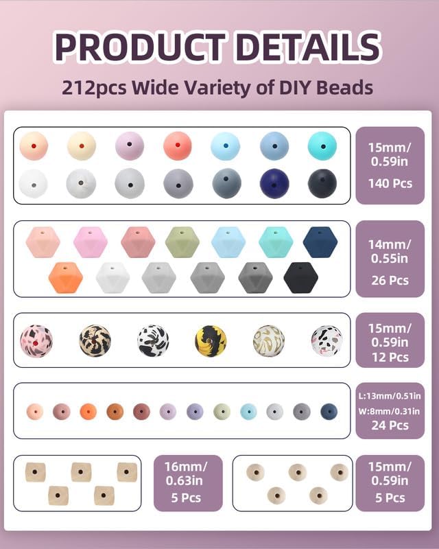 Skalamio 248Pcs Silicone Beads for Keychain Making Kit, 15mm Silicone Beads Bulk, Multiple Styles & Colorful Rubber Beads for Keychains Making DIY Necklace Bracelet Jewelry Crafts