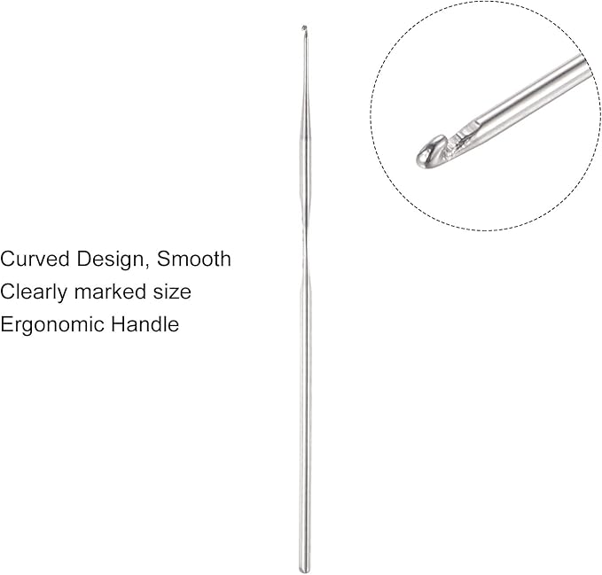 uxcell Stainless Steel Crochet Hook 0.6mm Knitting Needles for DIY Craft Yarn 6Pcs