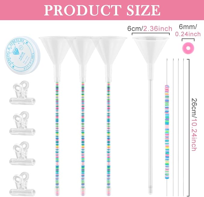 4 Pack Beading Funnel Bracelet Making Kit with 1Roll Crystal Elastic String,Clay Beading Tools Kit for 0.24" Clay Beads,for Jewelry Making with Beading Funnel,Beading Needles,Clip