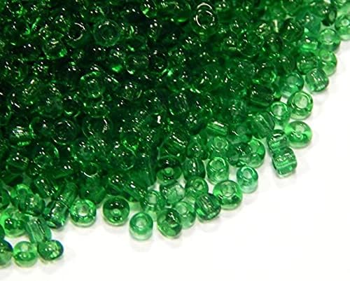 Perlin Glass Seed Beads 4mm 6/0 Round 1100pcs Mini Small Pony Spacer Beads Kit for Jewelry Making Earrings Bracelets Pendants Waist DIY Handmade (Dark Green Transparent)