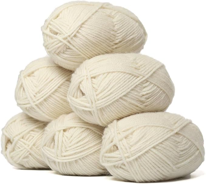 Alpaca Warehouse 100% Pure Wool Yarn Superwash Set of 6 Skeins (300 Grams) DK Weight - Sourced Directly from Peru - Heavenly Soft and Perfect for Knitting and Crocheting (Jasmine White - 6 Skeins)