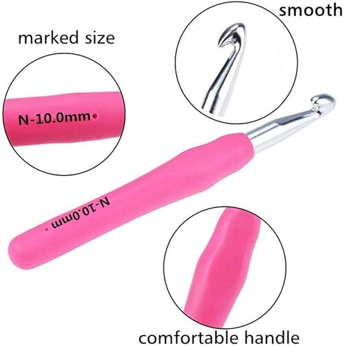yarniss large ergonomic crochet hooks set 6.5mm 7.0mm 8.0mm 9.0mm 10.0mm (5 size)