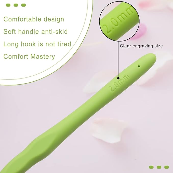 kgxulr 2 mm Crochet Hook, Aluminum Soft Grip Rubber Handle Needles, Ergonomic Knitting Needles for Handmade DIY Knitting Crochet