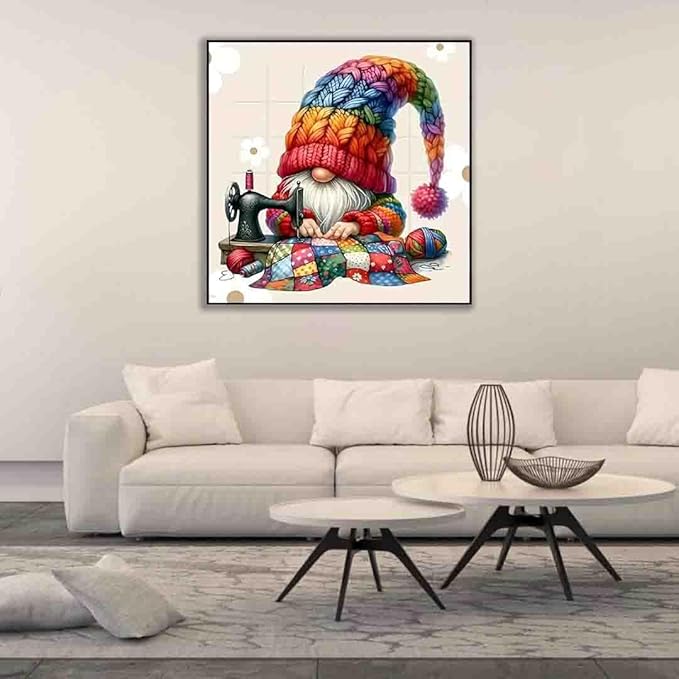 gnome stamped cross stitch kits for adults beginner,sewing machine counted cross stitch kits printed stitching cute patterns dimensions needlepoint art crafts embroidery kits for adults beginners