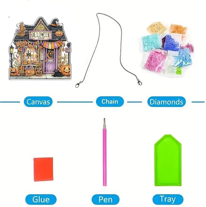 EIBEILI Diamond Art Painting Pendant Kits 5D Diamond Art Painting Art Hanging Kit Halloween Shop DIY Diamond Crystal Window Pendant Kit for Adults Gift Wall Home Decoration