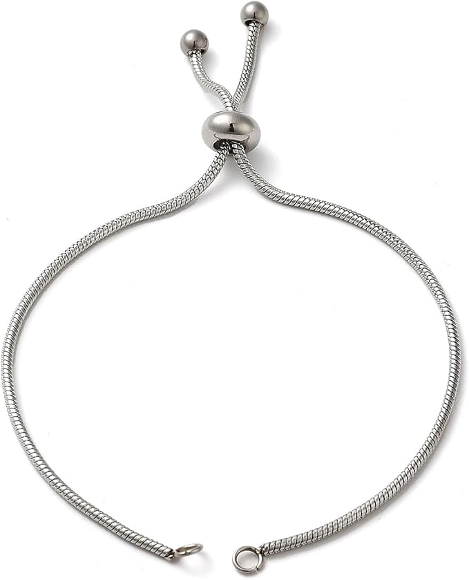 FASHEWELRY 10Pcs Adjustable Stainless Steel Snake Chains Bracelet 9" Golden Slider Bracelets Chains Tarnish Resistant Extender Box Chain with Ball End for DIY Jewelry Making (Stainless Steel Color)