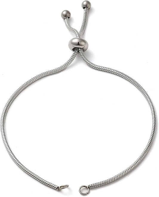 FASHEWELRY 10Pcs Adjustable Stainless Steel Snake Chains Bracelet 9" Golden Slider Bracelets Chains Tarnish Resistant Extender Box Chain with Ball End for DIY Jewelry Making (Stainless Steel Color)