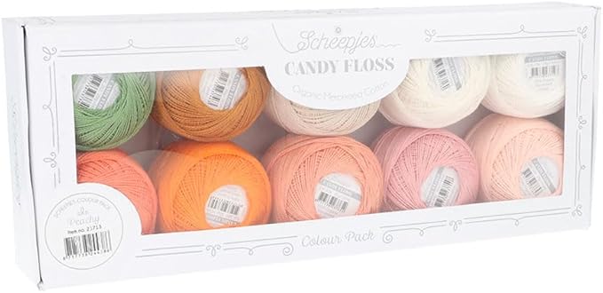 Scheepjes Candy Floss Color Pack 10 x 20 g (0.7 oz) - Peachy Mercerized Cotton Assorted Orange Pink Green