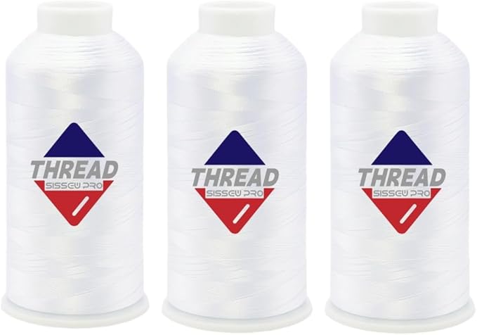 Sissewpro 40WT Machine Embroidery Thread 3 Big Spool (5,000M Each 15,000M Total) – 3 x White Polyester Embroidery Machine Thread 120D/2 for Commercial & Home Embroidery Machines