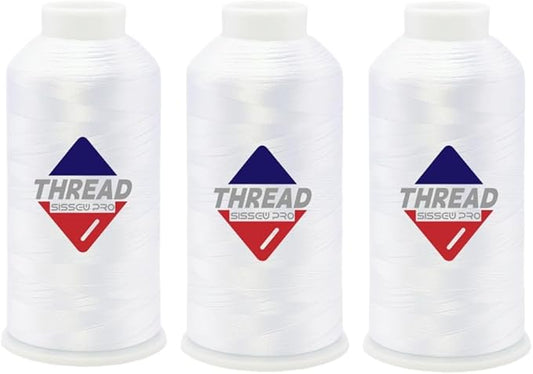 Sissewpro 40WT Machine Embroidery Thread 3 Big Spool (5,000M Each 15,000M Total) – 3 x White Polyester Embroidery Machine Thread 120D/2 for Commercial & Home Embroidery Machines