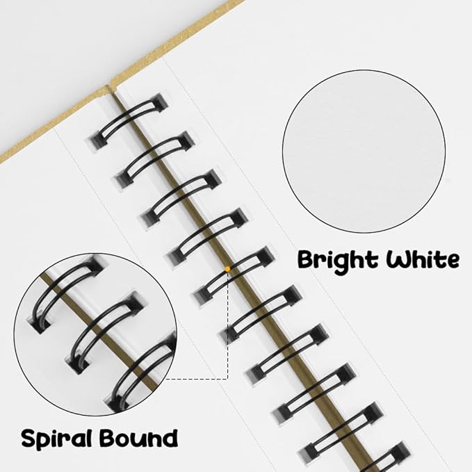 5.8x8.3in Sketch Book, 60Sheets Spiral Bound Notebooks, Bright White 92lbs/150gsm Acid-Free Drawing Paper for Painting,Sketching, Professional Sketch Pad for Artists, Beginners. BW-Yellow