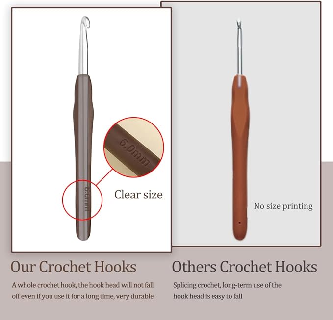 6 mm Crochet Hook, Ergonomic Handle for Arthritic Hands, Extra Long  Knitting Needles for Beginners and Crocheting Yarn (6 mm)