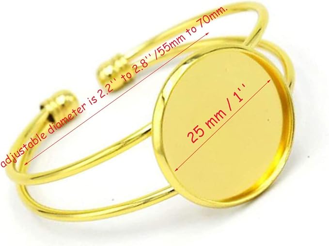 MIAO JIN 10 Pcs 25 mm Adjustable Round Cabochon Bezel Tray Blank Bangle for Crafting DIY Bracelets Making(Gold)