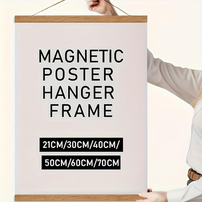 Magnetic Poster Hanger Frame for 28x22 28x40 28x29 Movie Music Posters Wall Art,Teak Wood Picture Frames for Large Canvas Diamond Map Decor, Living Room Calendar Banner Tapestry Photo Hanging Stand (Teak Wood, 28in/70cm)