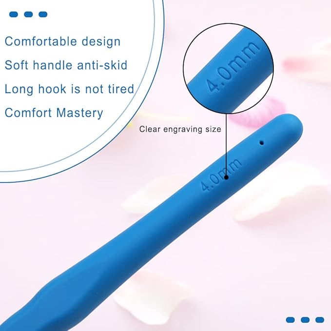 kgxulr 4 mm Crochet Hook, Aluminum Soft Grip Rubber Handle Needles Ergonomic Knitting Needles for Beginners and Handmade DIY