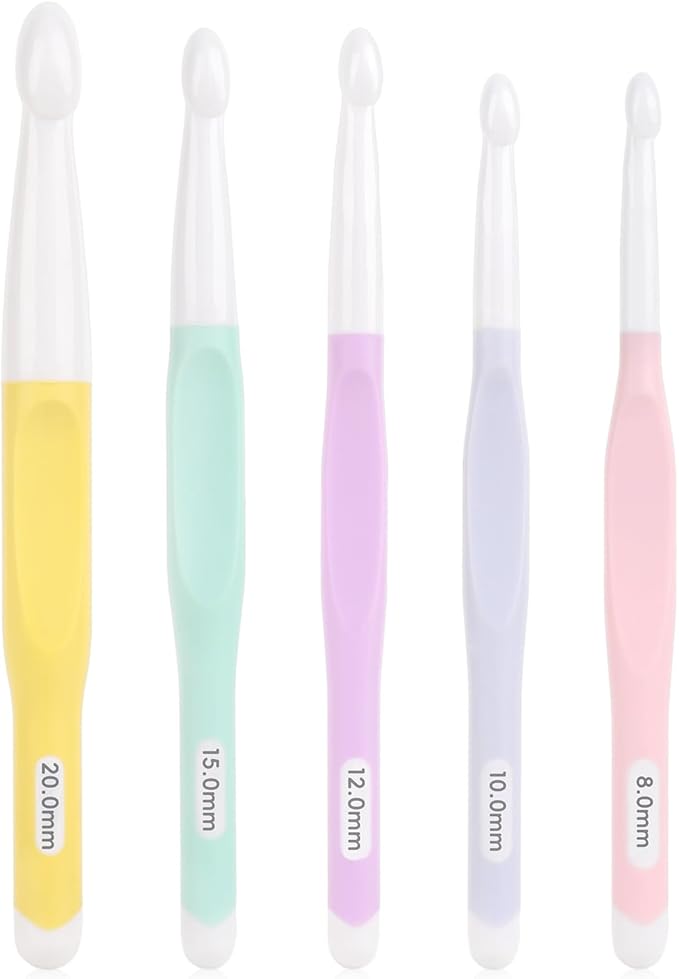 Aeelike Crochet Hooks 8mm, 10mm, 12mm,15mm, 20mm, Ergonomic Crochet Hooks Set with Large Rubber Handle for Chunky Yarn Weaving Blanket DIY Crafts,Ideal Gift