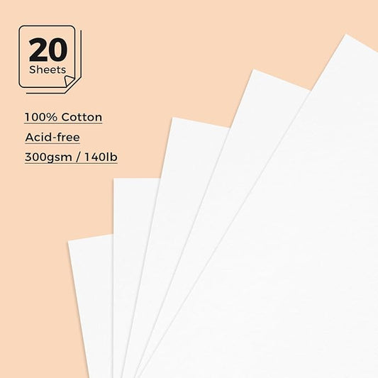 Lightwish Watercolor Sketchbook, 100% Cotton 300gsm Hot Press, 6.69" x 3.94", 20 Sheets, Binder Bound & Refillable, Acid Free Paper for Artists, Adults, Students, Travel Art Journal