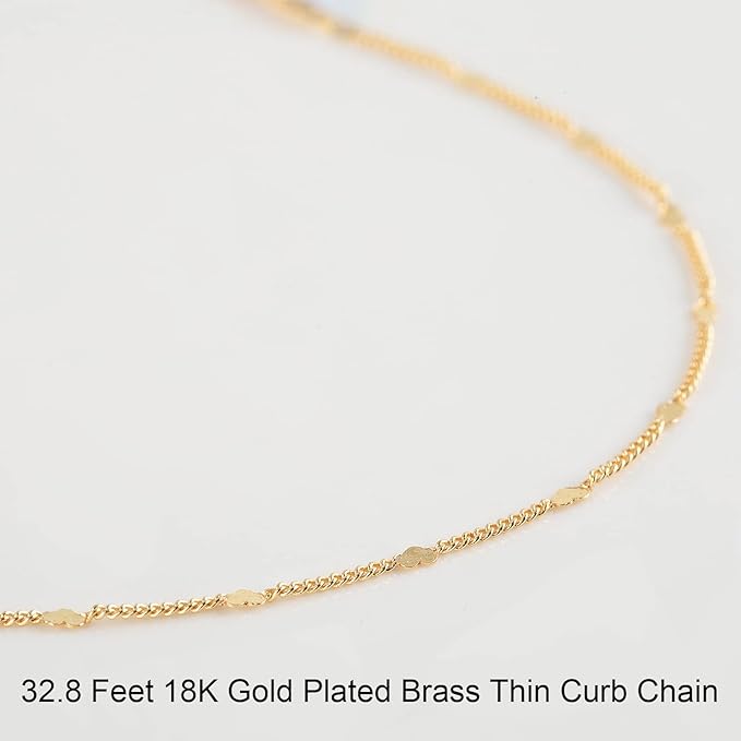 YOUBEIYEE 10 Meters Light Gold Chains for Jewelry Making, 18k Gold Plated Brass Flat Heart Curb Link Chain Women Necklace Bracelet DIY Jewelry Chains Bulk