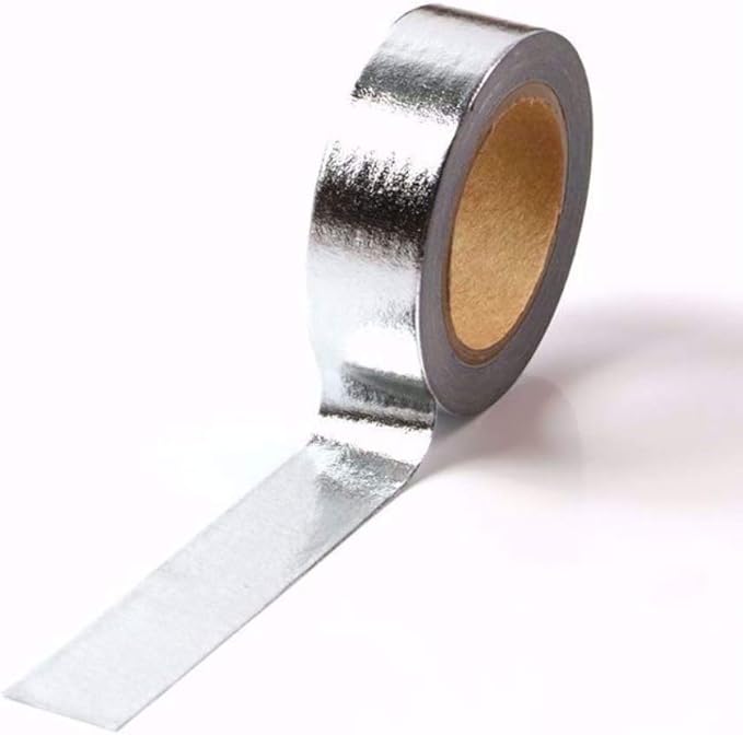 MEI YI TIAN 6 Rolls Solid Silver Foil Washi Tape Set 15mm Width 10m Length Glitter Paper Adhesive Masking Tapes Sticky Paper Tape for DIY Scrapbooking Bullet Crafts Art Journal Decoration