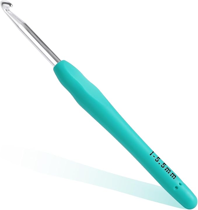 5.5mm Crochet Hook, Ergonomic Crochet Hook, Smooth and Extra Long  Knitting Needles, with Soft Rubber Ergonomic Handle and Aluminum Tip, Perfect Beginner and Arthritic Crochet Hooks (5.5 mm)