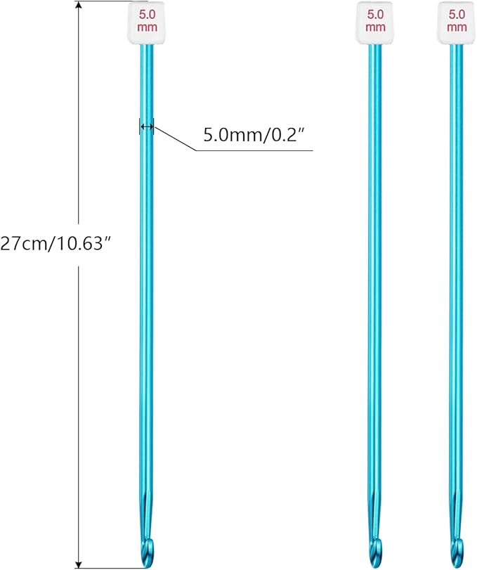 HEALEAYAR 5mm Tunisian Crochet Hooks Bulk, 27cm Extra Long Crochet Needles Aluminum Afghan Knitting Needles Tools for Beginners and Skills Class, Pack of 4