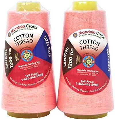 Mandala Crafts Blush Thread Cones for Machine and Hand Quilting - 2400 Yds 50 WT Multiple Purpose Mercerized 100% Cotton Threads for Sewing Machine Serger Embroidery