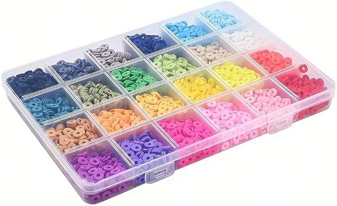 24 Colors 3600 Pcs Clay Beads Kit for Bracelets Making, Flat Round Polymer Spacer heishi Clay Beads for Craft and Jewelry Making
