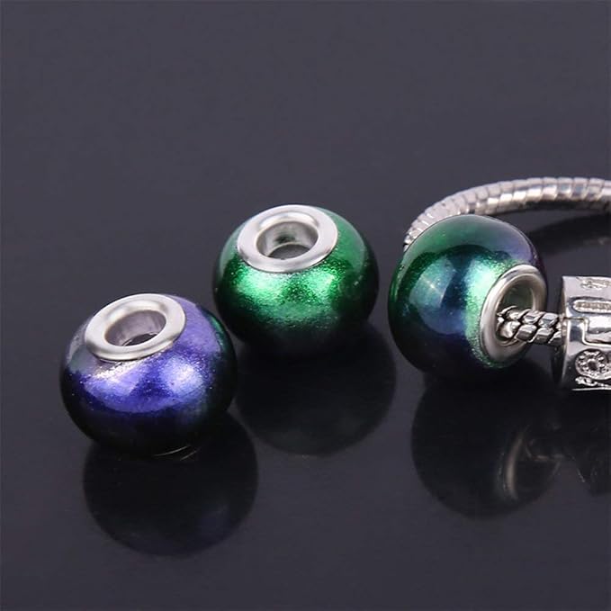 AIPRIDY 100Pcs 15x11mm Painting Murano Large Hole Glass Beads Mix Color with Silver Brass Cores European Charm fit Bracelet Necklace (Light Double Color Glass)