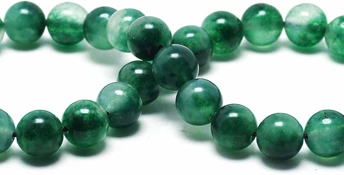 Jade Stone Beads for Jewelry Making - 10mm Gemstone Round Beads for Bracelets(34-37pcs, Moss Cloudy Jade)