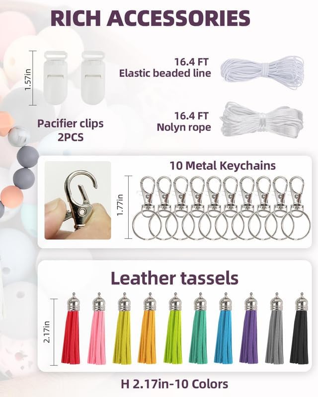 Skalamio 248Pcs Silicone Beads for Keychain Making Kit, 15mm Silicone Beads Bulk, Multiple Styles & Colorful Rubber Beads for Keychains Making DIY Necklace Bracelet Jewelry Crafts
