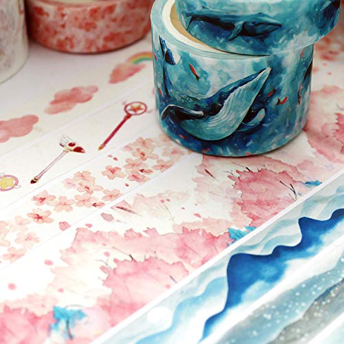 YUBBAEX Cute Printed Washi Tape 3 Rolls Japanese-Style Masking Tape Set Decorative for Arts, DIY Crafts, Journal Supplies, Planners, Scrapbook, Card/Gift Wrapping (Cherry Blossoms (Wide))