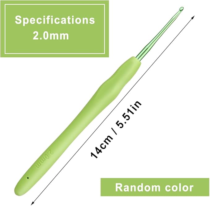 kgxulr 2 mm Crochet Hook, Aluminum Soft Grip Rubber Handle Needles, Ergonomic Knitting Needles for Handmade DIY Knitting Crochet