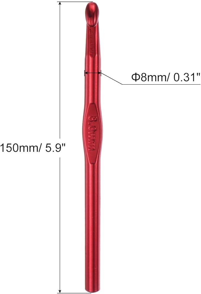 uxcell Aluminum Crochet Hook 8mm US Size L (Size 11) Knitting Needles for DIY Craft Yarn Red 6Pcs