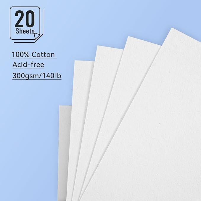 Lightwish Watercolor Sketchbook,100% Cotton Acid Free Watercolor Journal,300gsm/140lb Cold Press Watercolor Paper for Artists,Adults,Students,20 Sheets,9.25 * 6.3 Inches