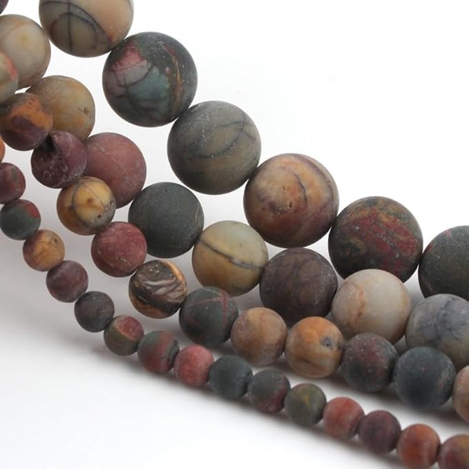 Stone Beads, 60pcs Matte Picasso Jasper, 6mm Round Loose Beads for Jewelry Making, Bracelets, with Bag, String & Card