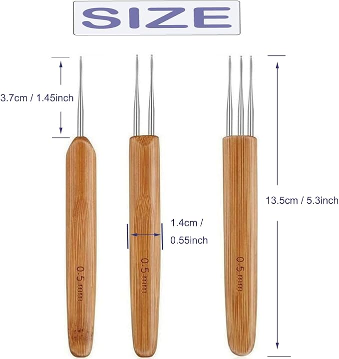 JFFX 3 Pcs Dreadlock Crochet Hook for Hair, Dreadlock Needle Tool for Braid Craft 1 Hook, 2 Hooks, 3 Hooks 0.5mm