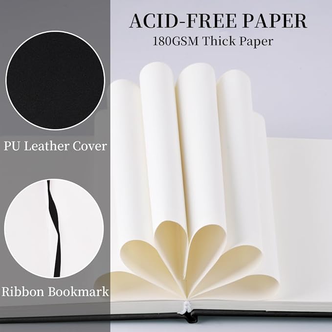 Hardcover 96Pages Blank Sketch Book for Drawing, Small 5.7x4.1 Pocket Journal Notebook for Travel, 180gsm Thick Paper Diary Notebooks for Work, PU Cover Memo for Writing. Black