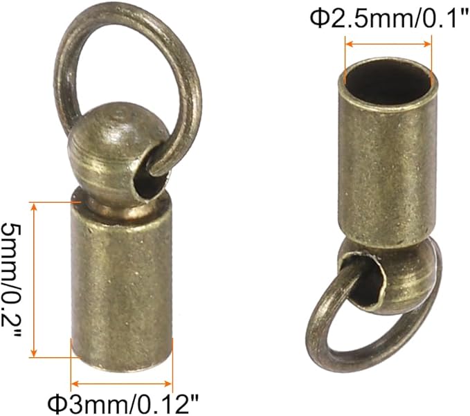 MECCANIXITY Fold Over Cord End Caps Bronze 3mm OD with Crimp Covers Lobster Claw Clasps DIY Jewelry Making for Bracelets and Necklaces Crafting 20 Pcs
