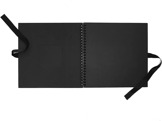 Juvale Spiral-Bound Scrapbook Album - Silk Ribbon Cover for Wedding Scrapbook - Durable Hardcover Black Paper Photo Albums - Complete Scrapbooking Supplies Kit, 80 Pages - 12.25 x 12.25 in, Black