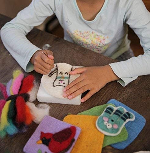 Woolbuddy Needle Felting Wool Kit – Starter Set to Make 6 Cute Animals – Includes Wool, Pad, Needles & Instructions for Beginners and Adults