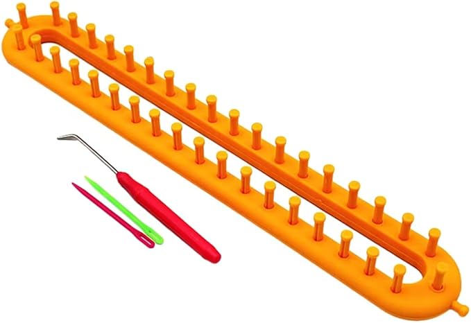 Rectangle Knitting Looms，Plastic Weaving Looms Set，Weaving Loom，Scarf Hats Making Tools，DIY Crocheting Handmade Craft Kit with a Crochet Hook and Needle for Knitting Lovers，36 cm (Yellow)