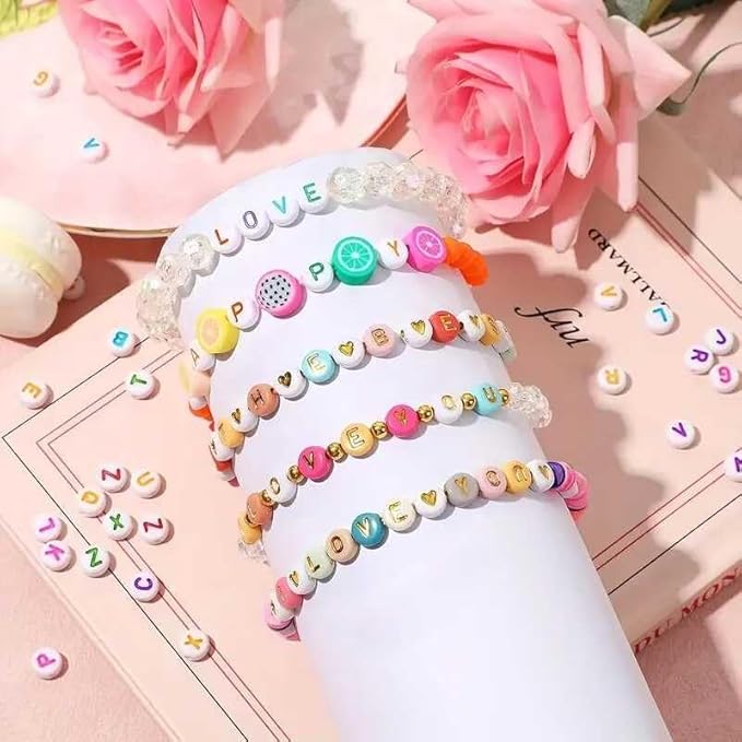Yochus 1000pcs White Round Acrylic Alphabet Beads 4x7mm Colorful Letter A-Z Beads for Jewelry Making and DIY Bracelets, Necklaces, Key Chains